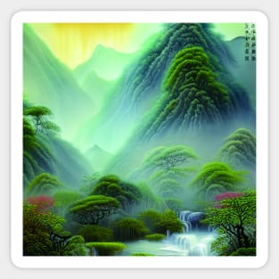 Digital Painting Scene Of a Lake Between Many Colorful Plants, Amazing Nature Sticker